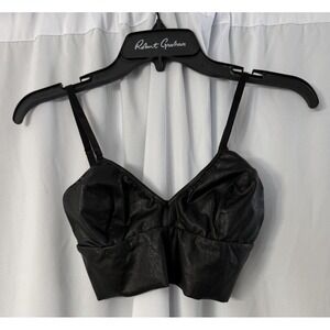 NWT Commando BRA402 Womens Black faux Leather‎ Long Line Bralette Size Small